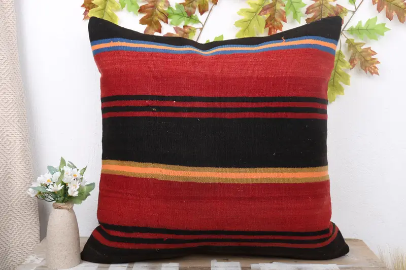 Kilim Pillow Cover, Turkish Kilim Pillow, Muted Cushion Case, Pillow Cover, Throw Kilim Pillow, Decorative Throw Pillow, 24x24 Red Pillow Case - 2