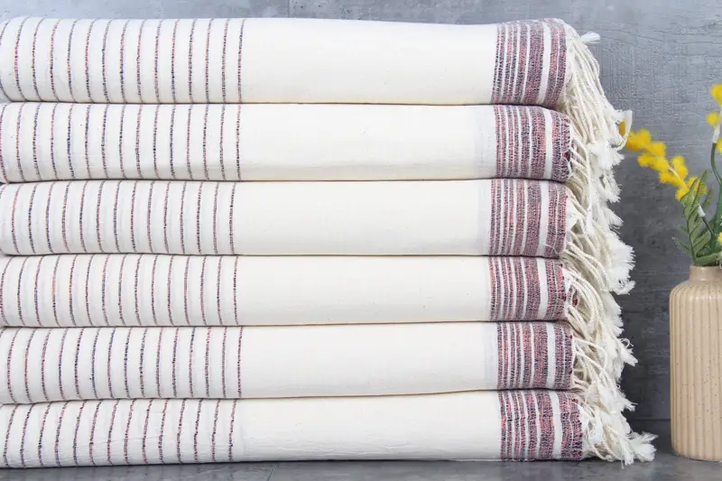 Turkish Bath Towel Orange Black Striped, Organic Cotton, 36x67 Inches