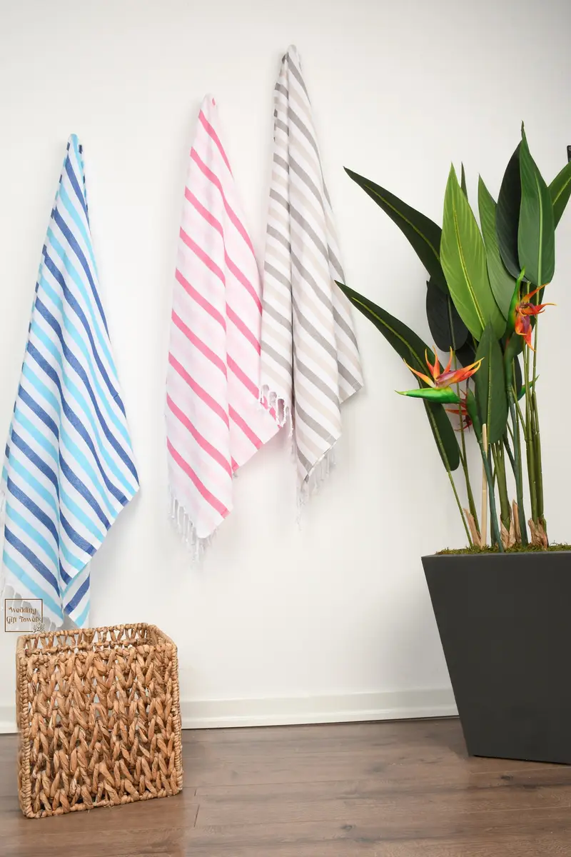 Bridesmaid Gift Striped Cotton Towel Beige, 70x40 Inches