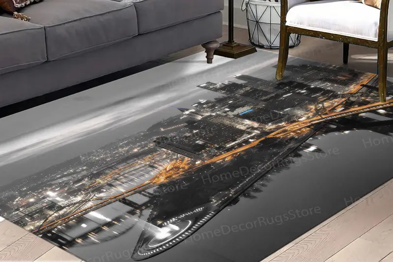ピッツバーグの夜景プリントラグ: エレガントな街並みの装飾