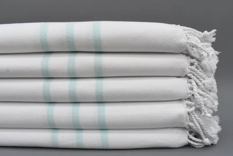 Turkish Bath Towel Handmade Mint Striped, Organic Cotton, 70x40 Inches