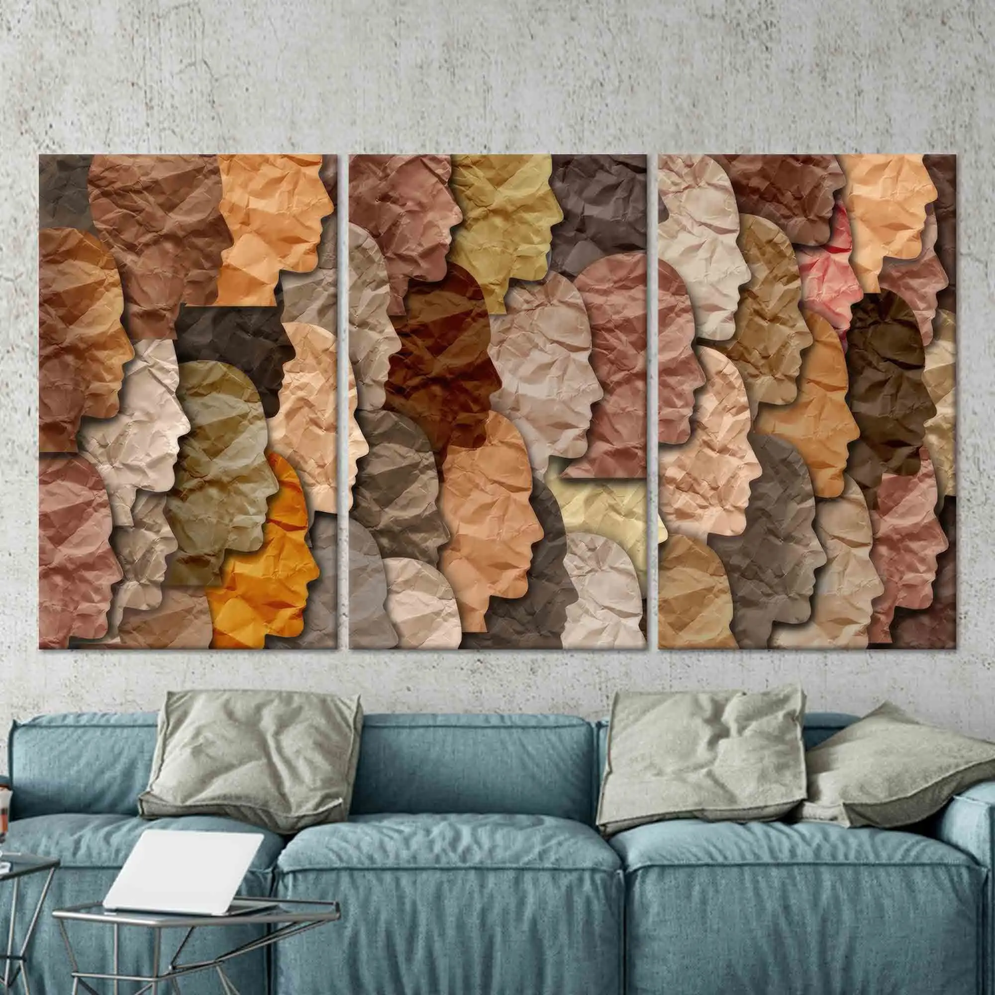 Trendy Brown Abstract Faces: Elegant Printed Canvas Art - 1
