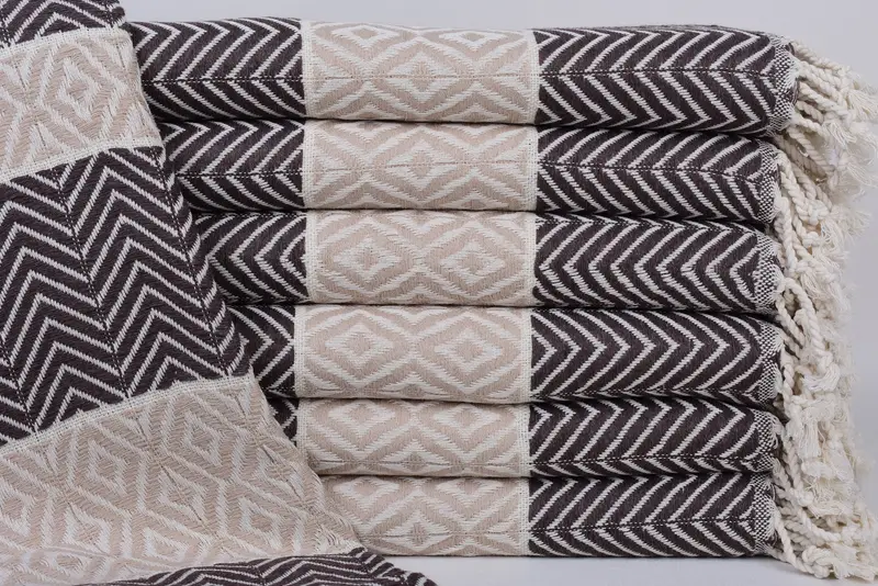 Turkish Beach Towel Monogrammed Organic Cotton Brown-Beige, 70x40 Inches