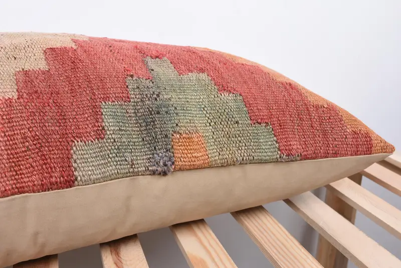 Handwoven Pillow, 16x48 Red Pillow, Turkish Kilim Pillow, Cushion Case, Throw Kilim Pillow, Pillow for Couch, Rustic Pillow Cover - 7