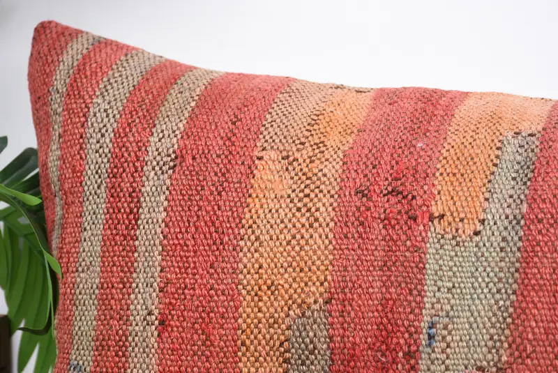Handwoven Pillow, 16x48 Red Pillow, Turkish Kilim Pillow, Cushion Case, Throw Kilim Pillow, Pillow for Couch, Rustic Pillow Cover - 2