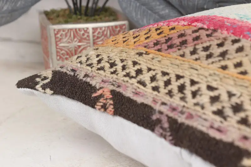 Cushion, Boho Pillow, Outdoor Patio Pillow, 16x16 Beige Cushion, Yoga Cushion Cover, Ethnical Kilim Rug Pillow, Vintage Pillow - 7