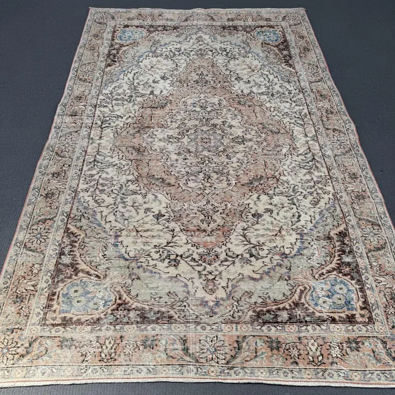 ベージュ & オレンジ ラグ、0.5x8.6 フィート水玉模様デザイン