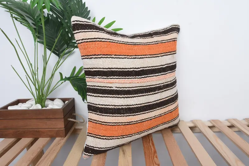 Handmade Kilim Cushion, Turkish Rugs Cushion, Home Decor Pillow, Boho Pillow Sham Cover, Cushion Cover, 20x20 Brown Pillow - 4