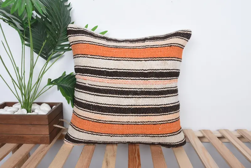Handmade Kilim Cushion, Turkish Rugs Cushion, Home Decor Pillow, Boho Pillow Sham Cover, Cushion Cover, 20x20 Brown Pillow - 1