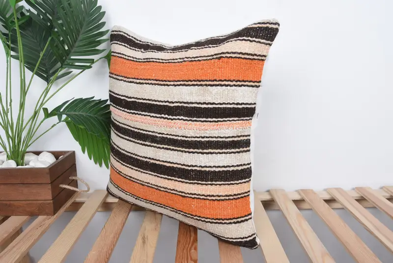 Handmade Kilim Cushion, Turkish Rugs Cushion, Home Decor Pillow, Boho Pillow Sham Cover, Cushion Cover, 20x20 Brown Pillow - 5
