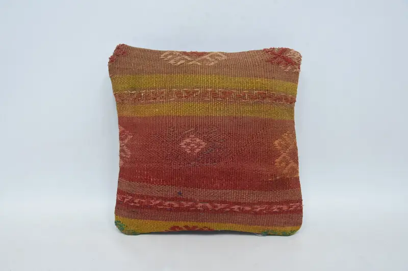 12x12 Red Pillow, Sofa Bolster Pillow, Pillow, Boho Pillow, Gift Pillow, Vintage Throw Cushion Cover, Aesthetic Pillow, Turkish Kilim Pillow - 1