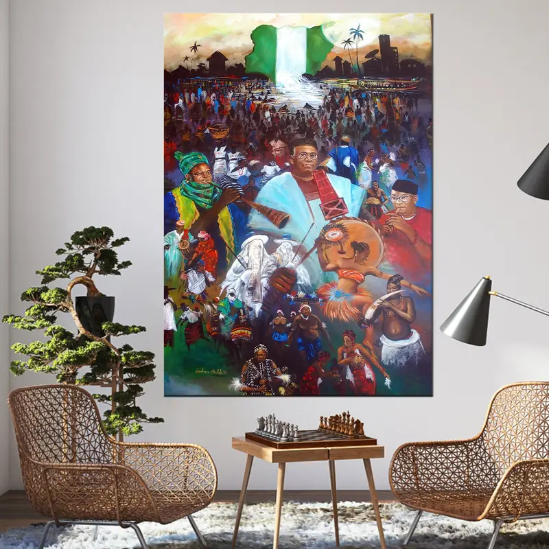Cultures in Nigeria Art, Nigeria Artwork Canvas, Sunrise Nigeria Wall Art, Nigeria Culture Canvas, Culture Art Painting, Nigeria Wall Art - 1