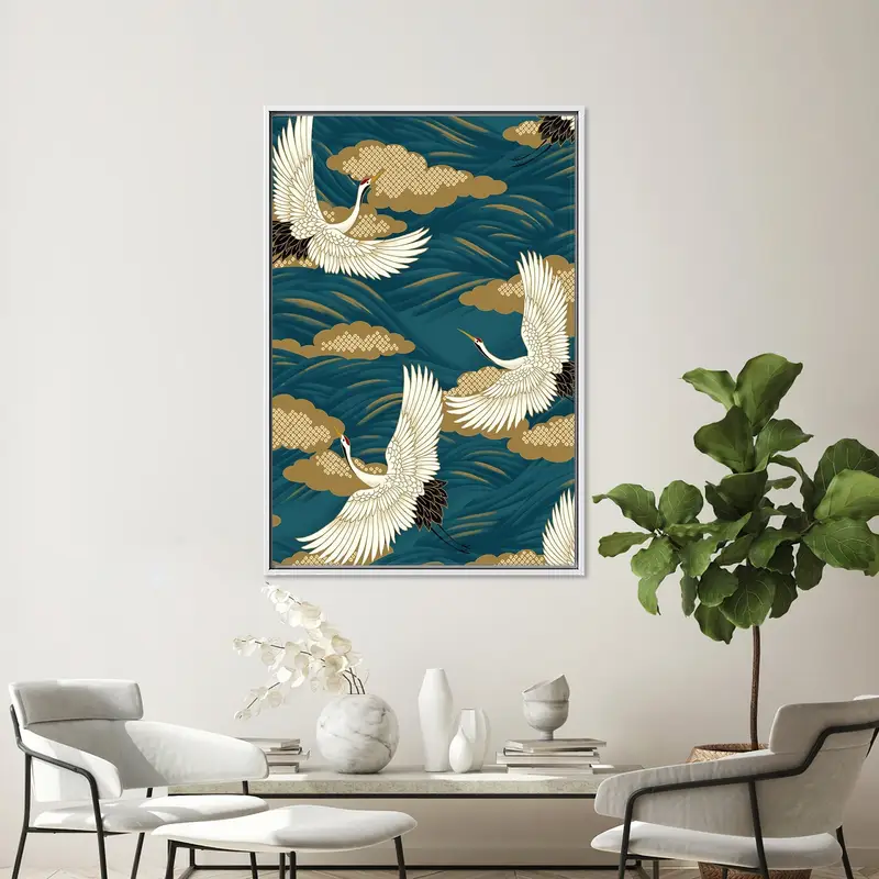 エレガントなタンチョウ鳥の抽象的なキャンバス プリント