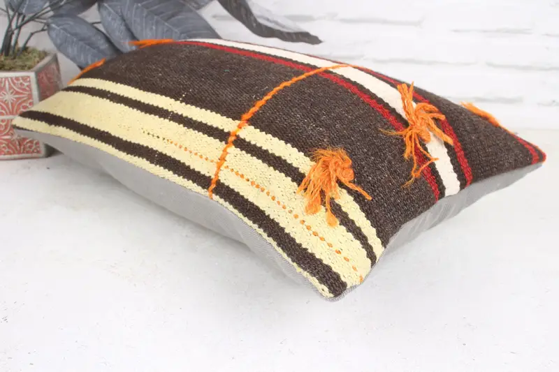 Farmhouse Pillow Case, Kilim Pillow, Kilim Cushion Sham, 12x20 White Pillow Sham, Turkish Pillow, Cushion, Farmhouse Pillow Cover - 6