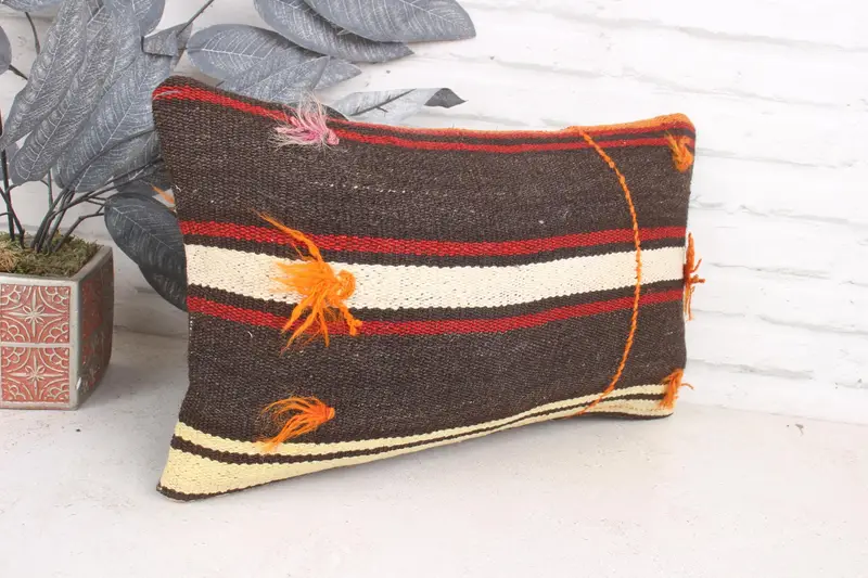 Farmhouse Pillow Case, Kilim Pillow, Kilim Cushion Sham, 12x20 White Pillow Sham, Turkish Pillow, Cushion, Farmhouse Pillow Cover - 3