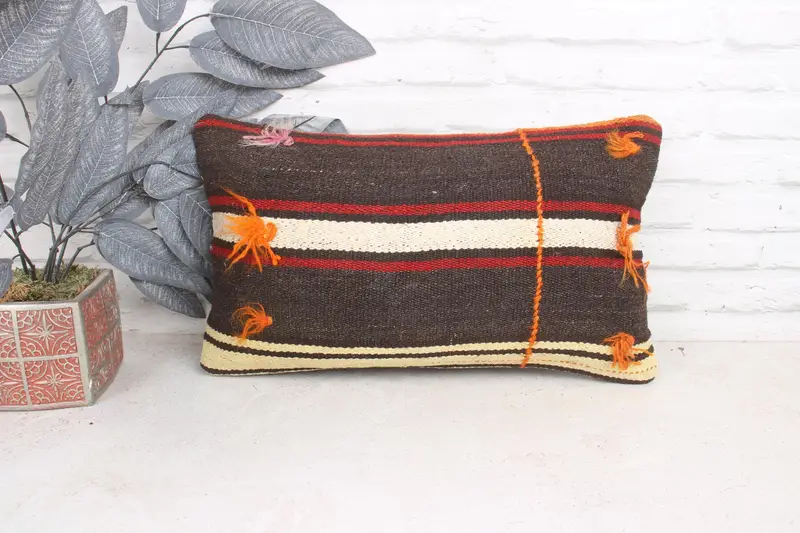 Farmhouse Pillow Case, Kilim Pillow, Kilim Cushion Sham, 12x20 White Pillow Sham, Turkish Pillow, Cushion, Farmhouse Pillow Cover - 1