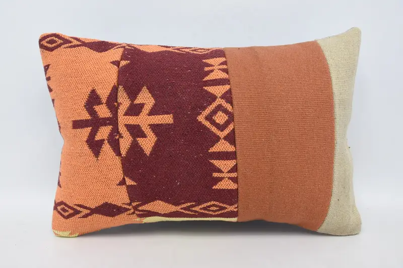 Boho Pillow Sham Cover, Office Chair Pillow Cover, 16x24 Orange Pillow Case, Ethnical Kilim Rug Pillow, Pillow for Sofa, Cushion - 1