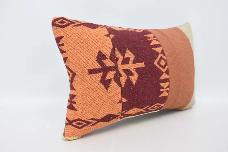 Boho Pillow Sham Cover, Office Chair Pillow Cover, 16x24 Orange Pillow Case, Ethnical Kilim Rug Pillow, Pillow for Sofa, Cushion - 3