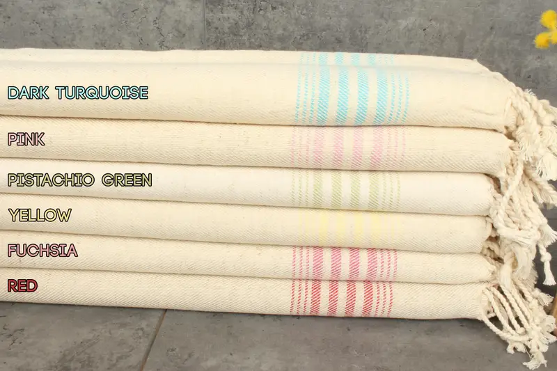 Linen Tea Towel Striped Beige Cotton Personalized Gift, 18x36 Inches