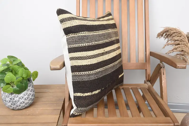 Cushion, Handmade Kilim Cushion, Tapestry Pillow, Vintage Pillow, Vintage Cushion Case, Chair Cushion, 20x20 Brown Pillow Sham, Throw Kilim Pillow - 2