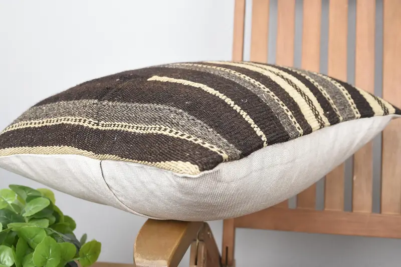 Cushion, Handmade Kilim Cushion, Tapestry Pillow, Vintage Pillow, Vintage Cushion Case, Chair Cushion, 20x20 Brown Pillow Sham, Throw Kilim Pillow - 6
