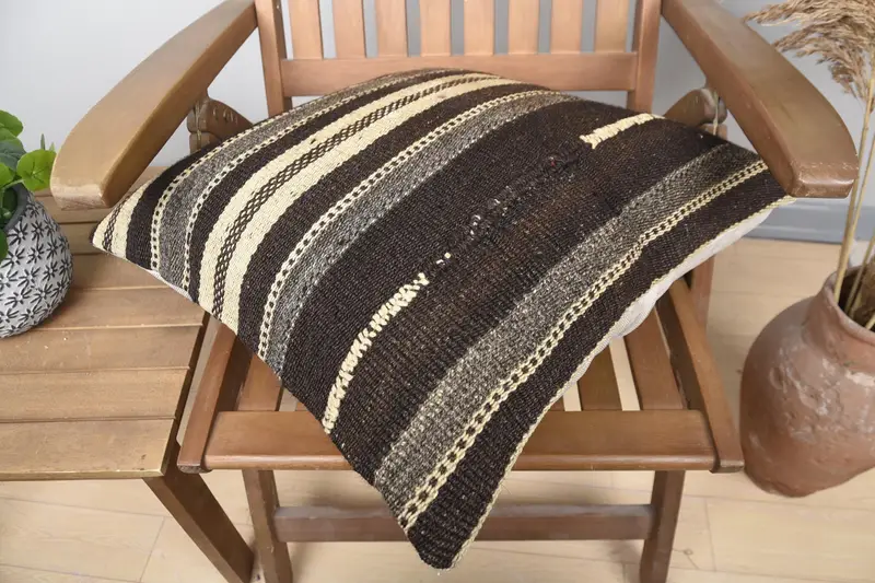 Cushion, Handmade Kilim Cushion, Tapestry Pillow, Vintage Pillow, Vintage Cushion Case, Chair Cushion, 20x20 Brown Pillow Sham, Throw Kilim Pillow - 4