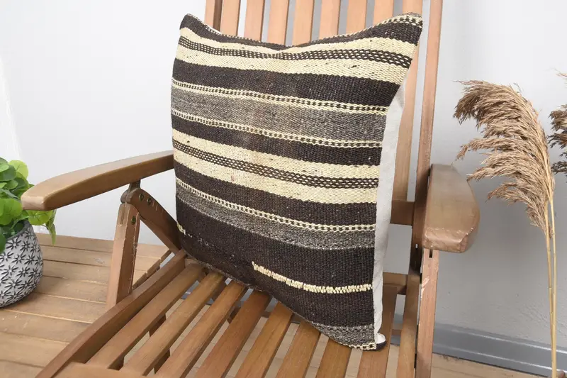 Cushion, Handmade Kilim Cushion, Tapestry Pillow, Vintage Pillow, Vintage Cushion Case, Chair Cushion, 20x20 Brown Pillow Sham, Throw Kilim Pillow - 3