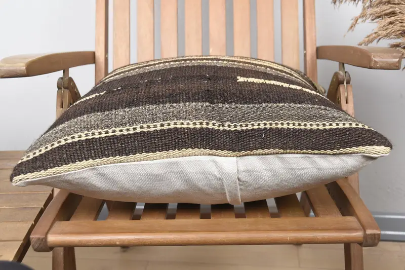 Cushion, Handmade Kilim Cushion, Tapestry Pillow, Vintage Pillow, Vintage Cushion Case, Chair Cushion, 20x20 Brown Pillow Sham, Throw Kilim Pillow - 5