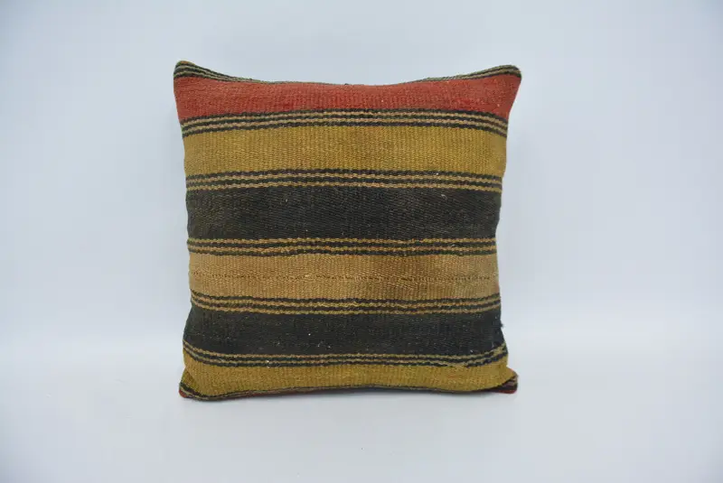 Vintage Kilim Throw Pillow, Vintage Pillow, Living Room Throw Pillow Sham, 14x14 Yellow Pillow Case, Pillow Cover, Pillow for Couch - 1