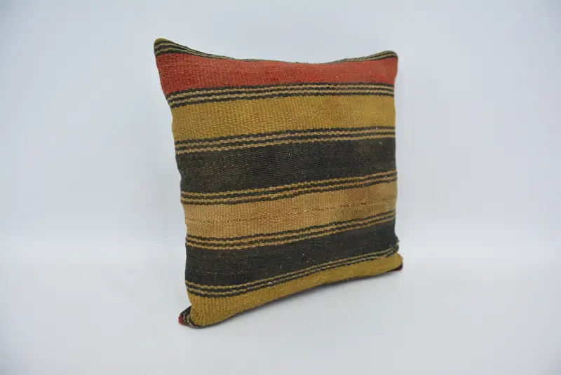 Vintage Kilim Throw Pillow, Vintage Pillow, Living Room Throw Pillow Sham, 14x14 Yellow Pillow Case, Pillow Cover, Pillow for Couch - 3
