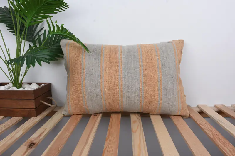Kilim Cushion Sham, Pillow for Sofa, Cushion Cover, Bohemian Cushion Pillow, 16x24 Beige Cushion Cover, Vintage Kilim Throw Pillow - 1