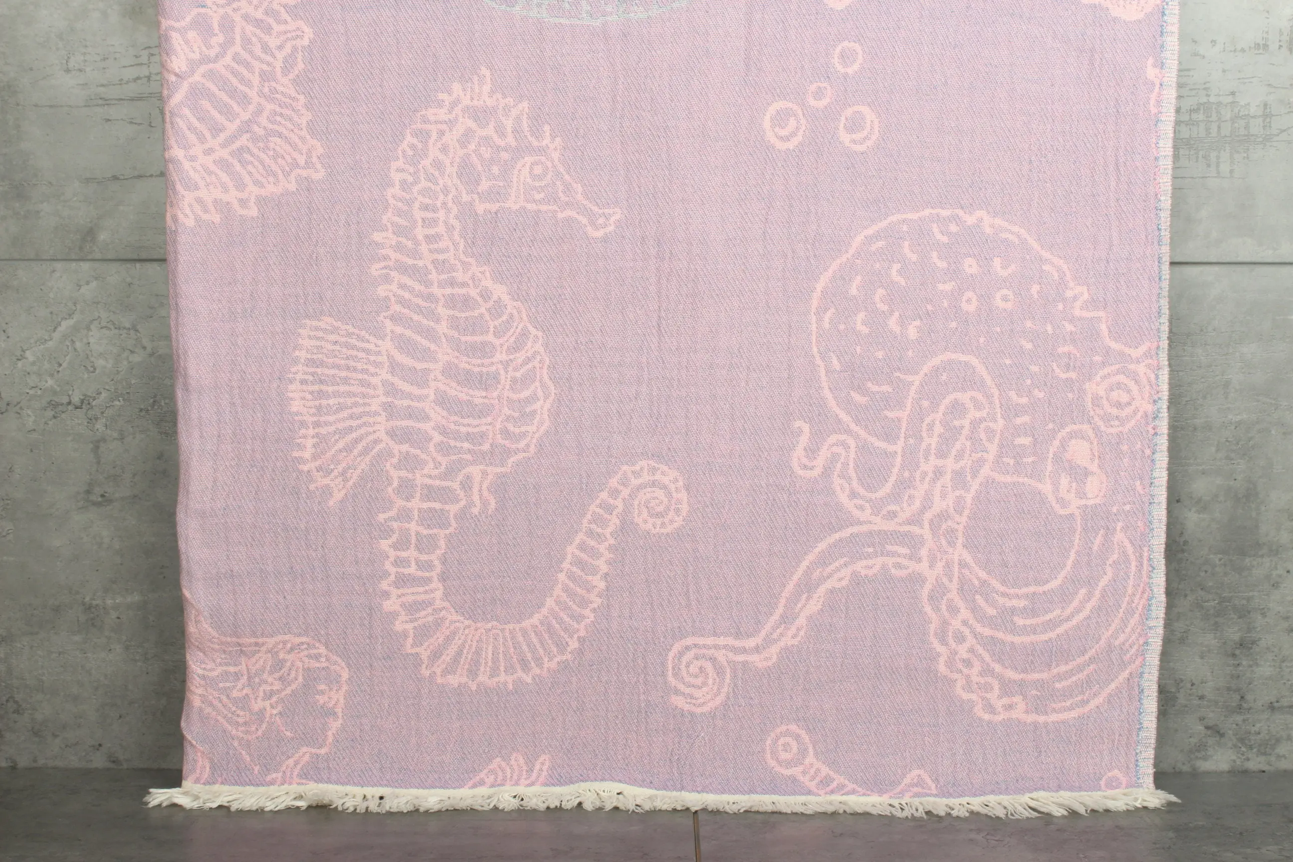 Turkish Mermaid Design Boho Throw Blanket, Blue-Pink Cotton, 60x87 Inches - 1