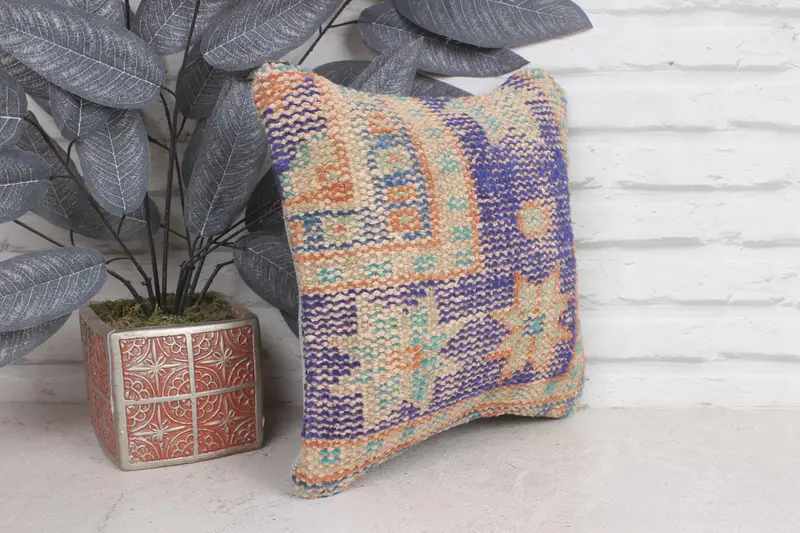 Interior Designer Pillow, Wool Kilim Pillow Cushion, 12x12 Blue Cushion, Vintage Kilim Throw Pillow, Pillow Sham, Kilim Pillow Cover - 4