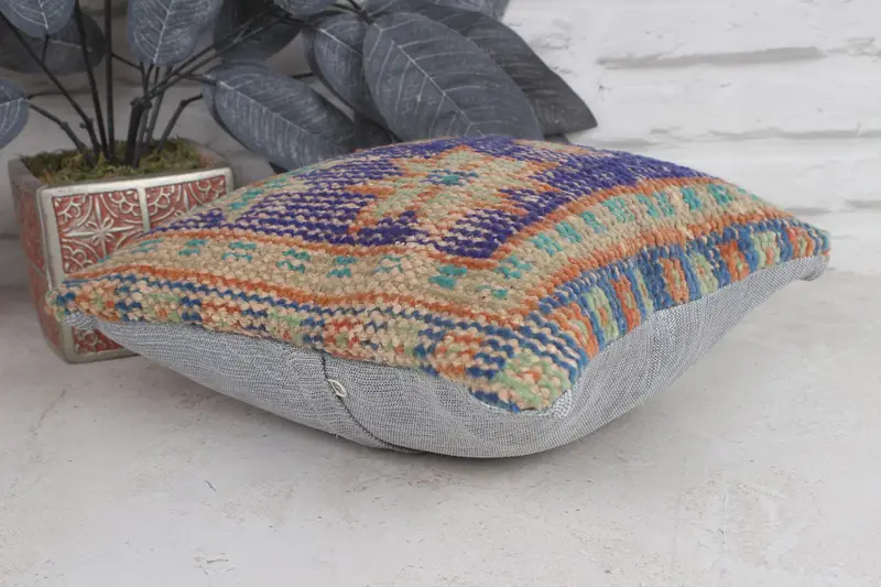 Interior Designer Pillow, Wool Kilim Pillow Cushion, 12x12 Blue Cushion, Vintage Kilim Throw Pillow, Pillow Sham, Kilim Pillow Cover - 6