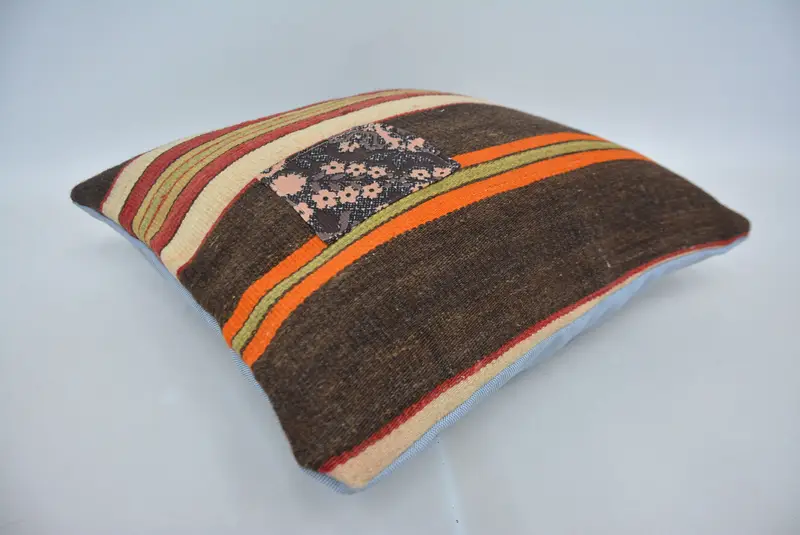 Retro Throw Cushion, Handmade Kilim Cushion, Pillow Cover, 18x18 Brown Pillow, Pillow for Sofa, Yoga Pillow Case, Vintage Kilim Throw Pillow - 6