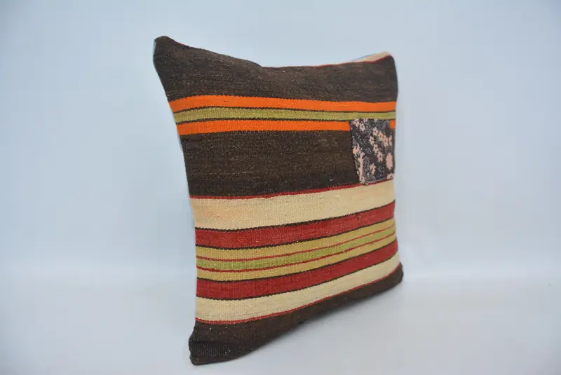 Retro Throw Cushion, Handmade Kilim Cushion, Pillow Cover, 18x18 Brown Pillow, Pillow for Sofa, Yoga Pillow Case, Vintage Kilim Throw Pillow - 3
