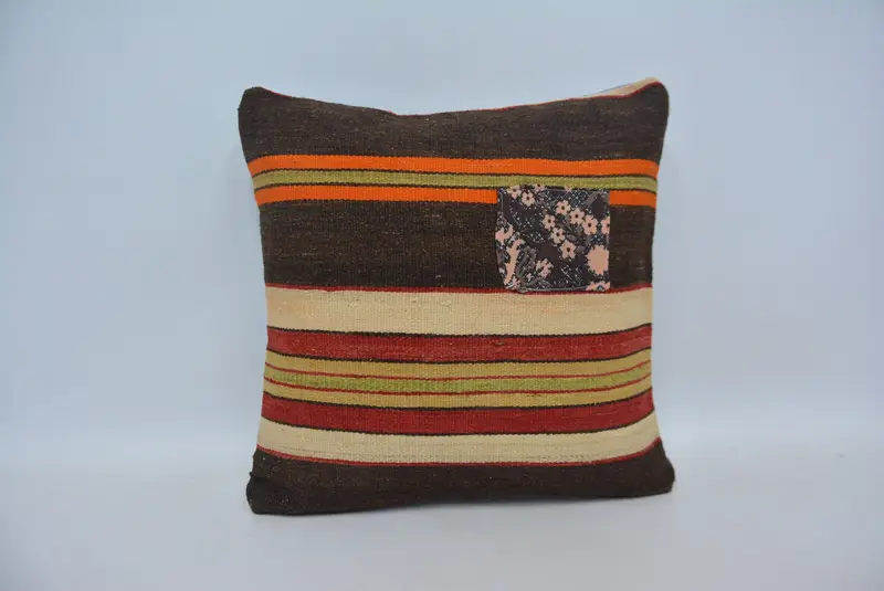 Retro Throw Cushion, Handmade Kilim Cushion, Pillow Cover, 18x18 Brown Pillow, Pillow for Sofa, Yoga Pillow Case, Vintage Kilim Throw Pillow - 1