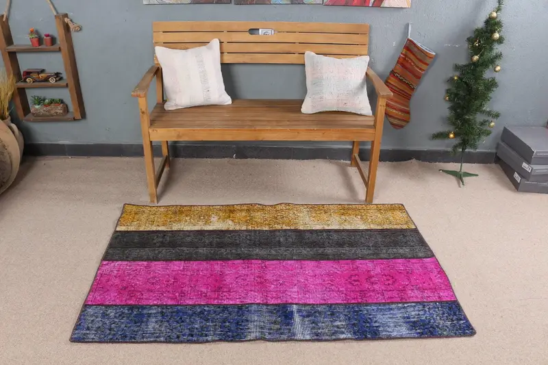 Alfombra rosa, 3,1x5,1 pies, sólida con ligeras variaciones