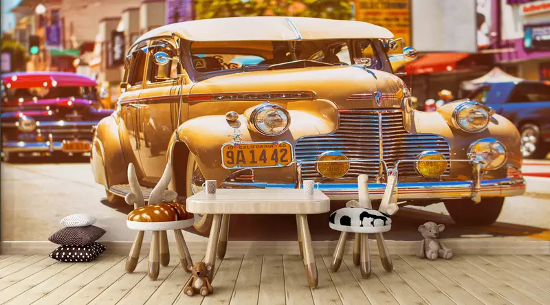 Vintage Wall Decor, Classic Car Wall Decals, Car Wall Paper, Decals For Walls, 1940 Chevrolet KA Wall Paper, 3D Paper Wall Art, - 7
