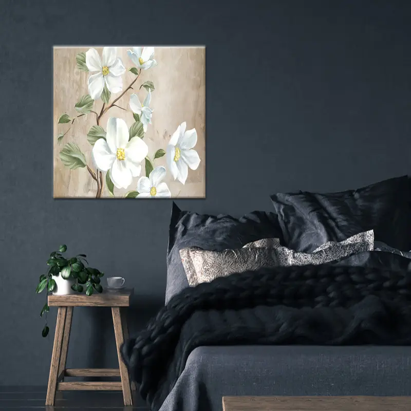 Tuval Baskı Zarif Papatya ve Beyaz Çiçekler Botanik
