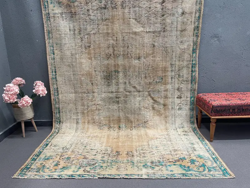 6.3x9.3 ft Turkish Rug, Vintage Large Rug, Brown Wool Rug - 1
