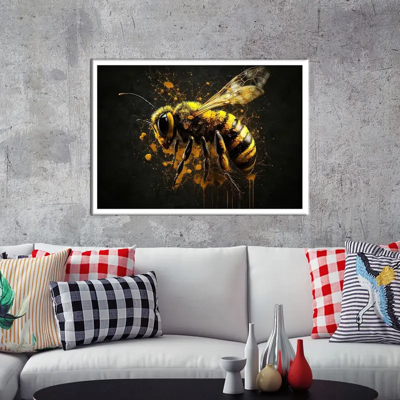 Elegant Printed Glass: Bee, Pollen, Honey Bee, Black, Black and Yellow