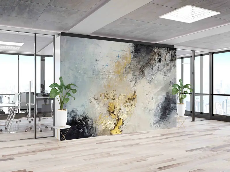 Çağdaş Gri Pırıltılı Altın Alçı Baskılı Duvar Kağıdı