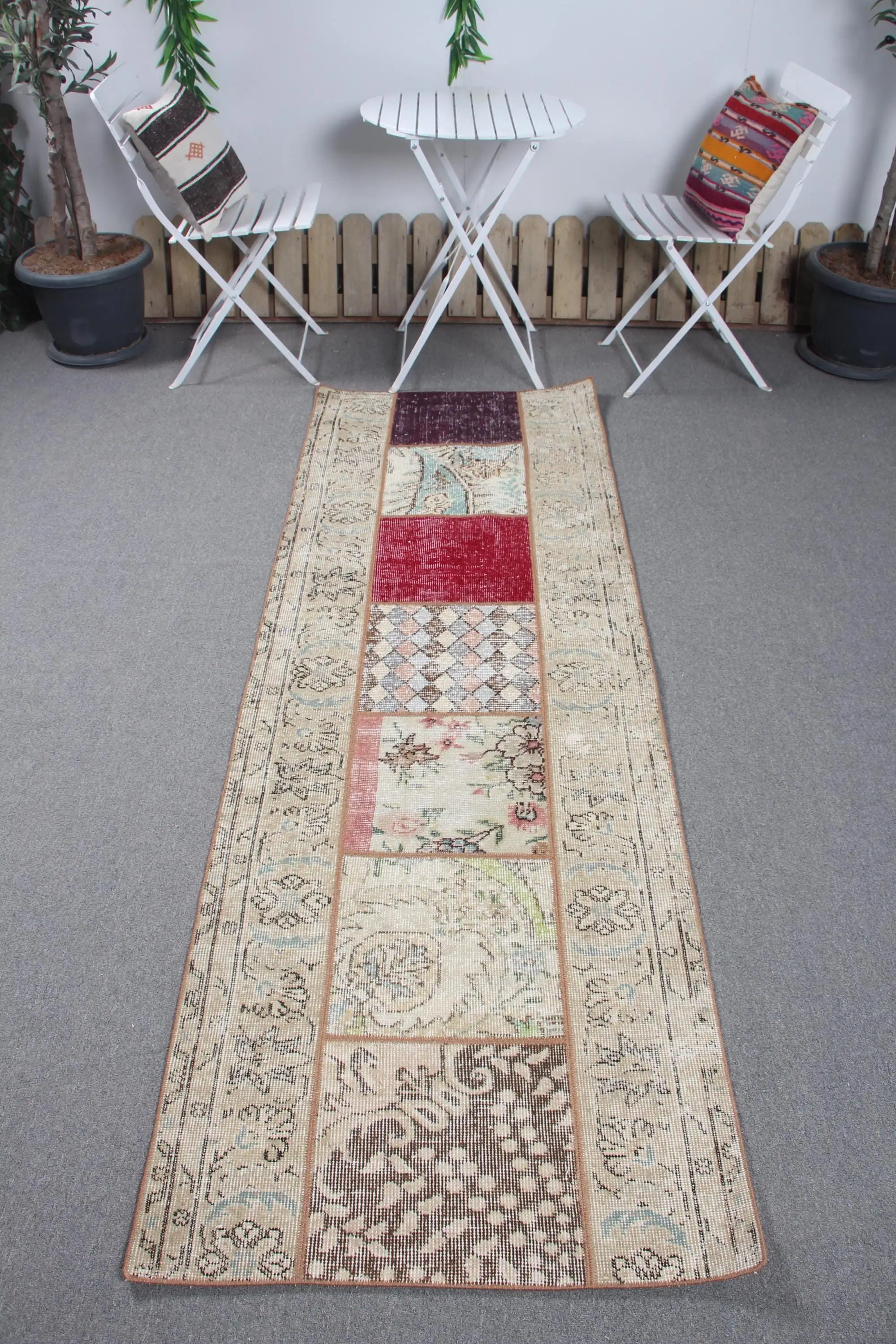 Vintage Turkish Rug 2.6x7.8 ft, Brown Runner Plants & trees Wool Rug - 1