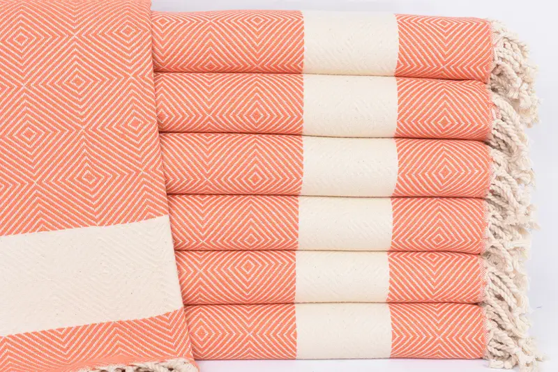 Embroidered Organic Cotton Turkish Bath Towel, Orange, 40x79 Inches