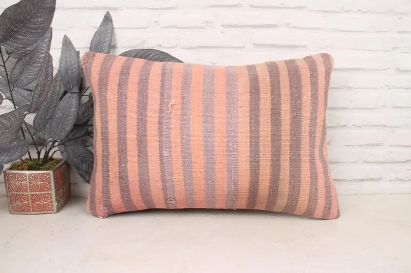 Handmade Kilim Cushion, Ethnical Kilim Rug Pillow, Pillow for Couch, Nomadic Pillow Cover, Pillow Case, 16x24 Pink Cushion Case - 1
