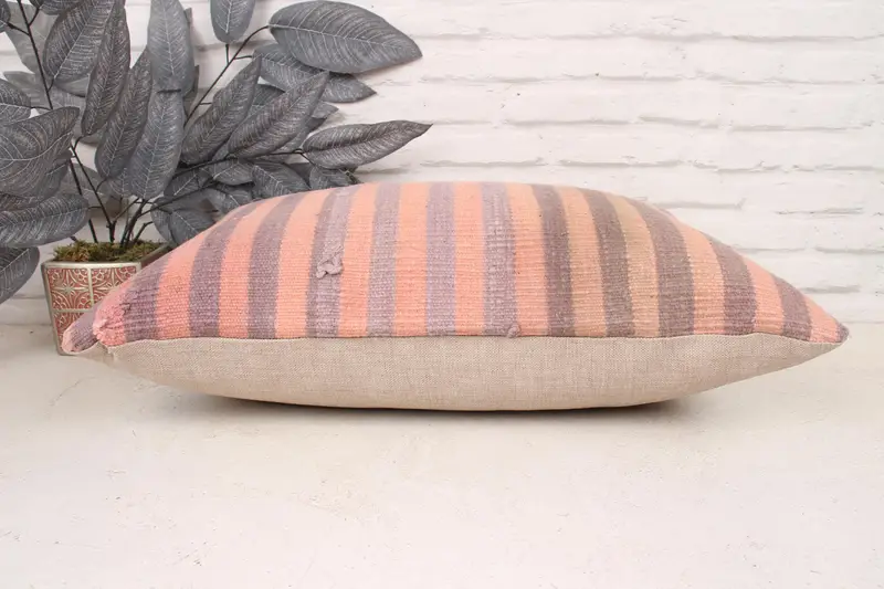 Handmade Kilim Cushion, Ethnical Kilim Rug Pillow, Pillow for Couch, Nomadic Pillow Cover, Pillow Case, 16x24 Pink Cushion Case - 5