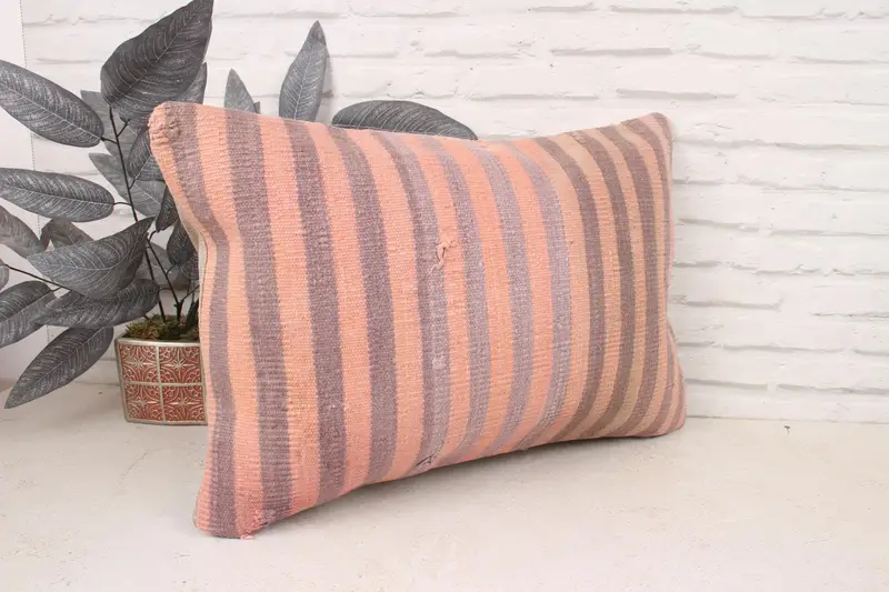 Handmade Kilim Cushion, Ethnical Kilim Rug Pillow, Pillow for Couch, Nomadic Pillow Cover, Pillow Case, 16x24 Pink Cushion Case - 3