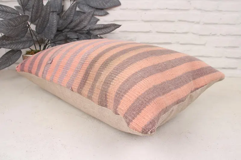 Handmade Kilim Cushion, Ethnical Kilim Rug Pillow, Pillow for Couch, Nomadic Pillow Cover, Pillow Case, 16x24 Pink Cushion Case - 6