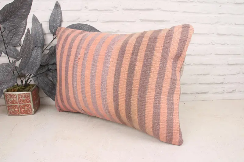 Handmade Kilim Cushion, Ethnical Kilim Rug Pillow, Pillow for Couch, Nomadic Pillow Cover, Pillow Case, 16x24 Pink Cushion Case - 4